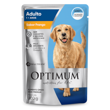 Ração Úmida Sachê Optimum Para Cães Adultos 100gr De Porte Médio E Grande Sabor Frango - Imagem principal