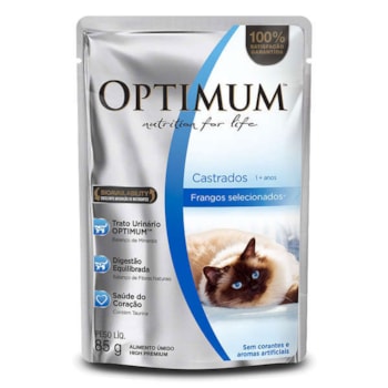 Ração Úmida Sache Optimum Para Gatos Adultos Castrados Frango 85g - Imagem principal