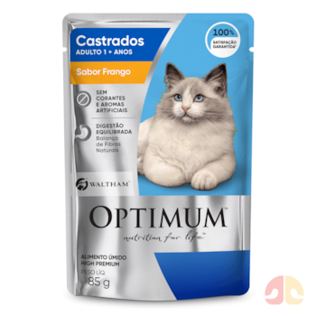 Ração Úmida Sache Optimum para gatos adultos castrados frango 85g - Imagem principal