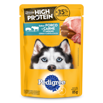 Ração Úmida Sachê Pedigree High Protein Sabor Porco e Carne ao Molho para Cães 85gr - Imagem principal