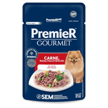 Ração Úmida Sachê PremieR Gourmet Cães Adultos Porte Pequeno Carne, Batata Doce e Brócolis 85gr - Imagem principal