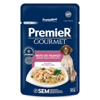 Ração Úmida Sachê PremieR Gourmet Cães Adultos Portes Médio Grande Peito de Frango Batata Doce e Brócolis 85gr - Imagem principal