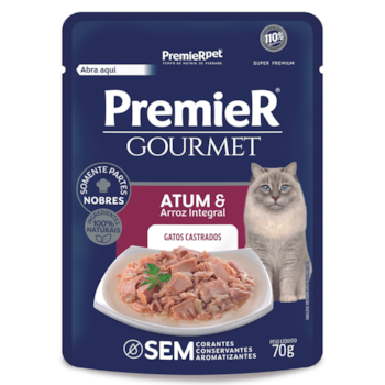 Ração Úmida Sachê PremieR Gourmet Gatos Castrados Adultos Atum e Arroz Integral 70gr - Imagem principal