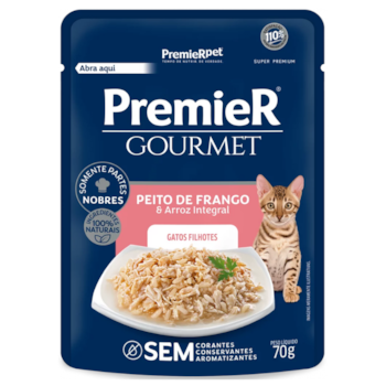 Ração Úmida Sachê PremieR Gourmet Gatos Filhotes Peito de Frango e Arroz Integral 70gr - Imagem principal