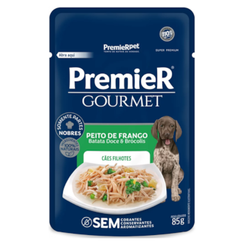 Ração Úmida Sachê PremieR Gourmet para Cães Filhotes sabor Peito de Frango, Batata Doce e Brócolis 85gr - Imagem principal