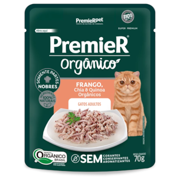 Ração Úmida Sachê PremieR Orgânico para Gatos Adultos sabor Frango, Chia e Quinoa 70gr - Imagem principal