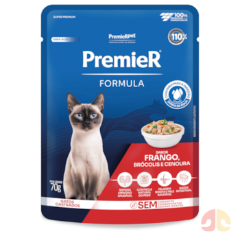 Ração Úmida Sachê PremieR® Formula Gatos Adultos Castrados 70gr Frango, Brócolis e Cenoura - Imagem principal