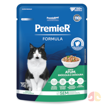 Ração Úmida Sachê PremieR® Formula Gatos Adultos Castrados 85gr Atum, Brócolis e Cenoura - Imagem principal