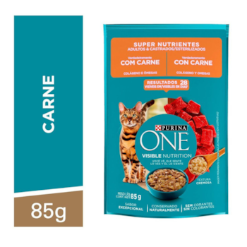 Ração Úmida Sachê Purina One para Gatos Adultos Castrados 85gr sabor Carne - Imagem principal