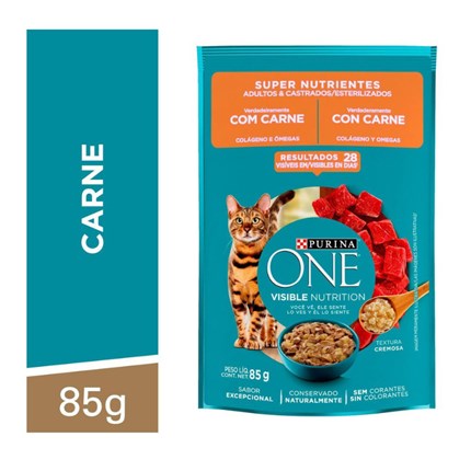 Ração Úmida Sachê Purina One Super Nutrientes para Gatos Adultos e Gatos Castrados 85gr sabor Carne