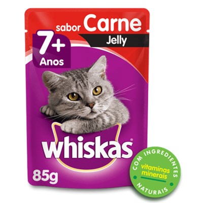 Produto Ração Úmida Sachê Whiskas Jelly para gatos adultos +7 Anos carne 85g