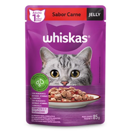 Ração Úmida Sachê Whiskas Jelly para gatos adultos carne 85g