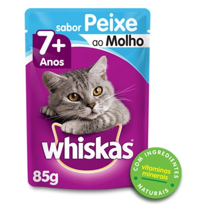 Produto Ração Úmida Sachê Whiskas para gatos adultos +7 anos peixe 85g