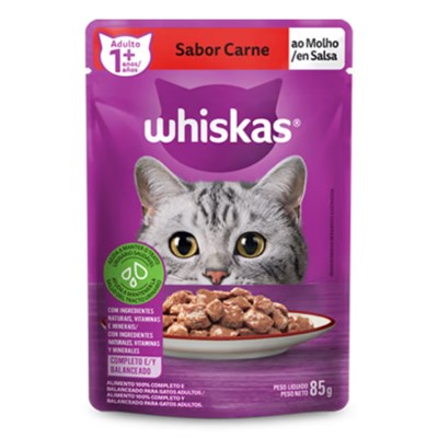 Produto Ração Úmida Sachê Whiskas para gatos adultos carne ao molho 85g
