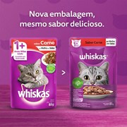 Ração Úmida Sachê Whiskas para gatos adultos carne ao molho 85g