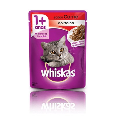 Ração Úmida Sachê Whiskas para gatos adultos carne ao molho 85g