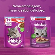 Ração Úmida Sachê Whiskas para gatos adultos castrados carne 85g