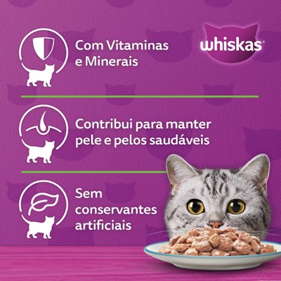Ração Úmida Sachê Whiskas para gatos adultos castrados peixe 85gr
