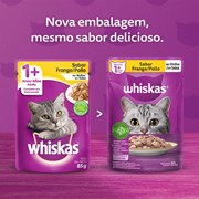 Ração Úmida Sachê Whiskas para gatos adultos frango ao molho 85g
