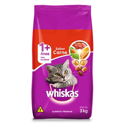 Ração Whiskas para gatos adultos carne 3,0kg