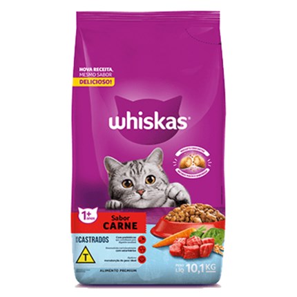 Ração Whiskas para gatos adultos castrados carne 10,1kg