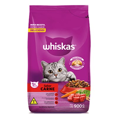 Ração Whiskas para gatos adultos sabor carne 900 gr