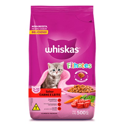 Ração Whiskas para gatos filhotes carne e leite 500gr