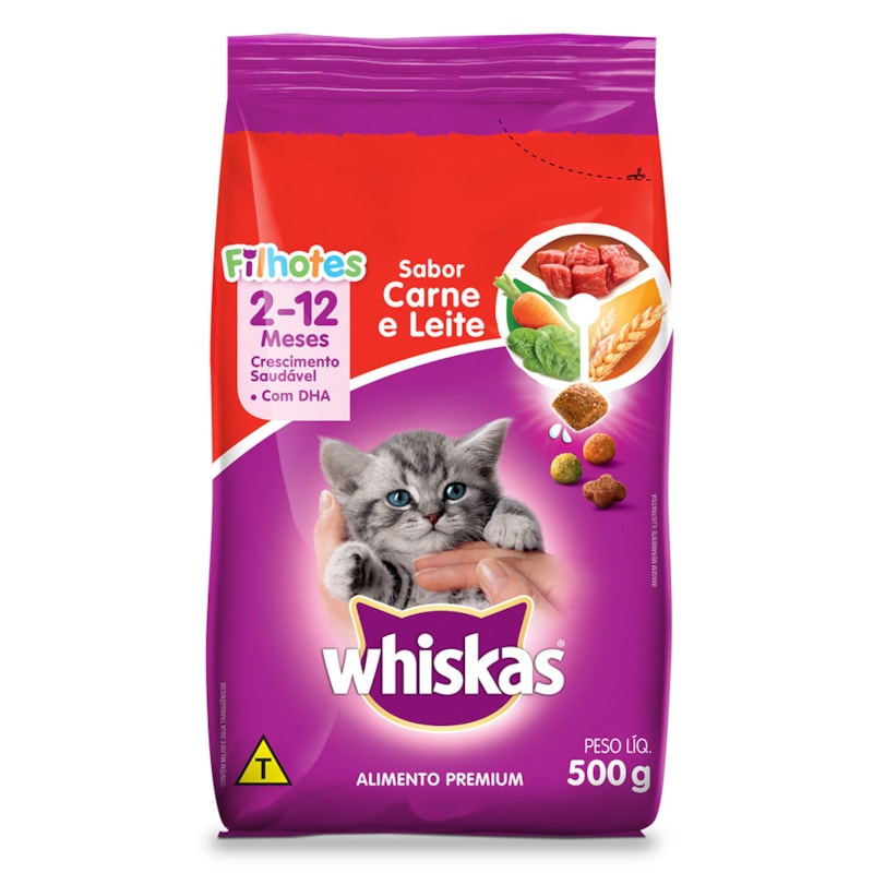 Ração Whiskas para Gatos Filhotes Carne e Leite 500gr POLI PET