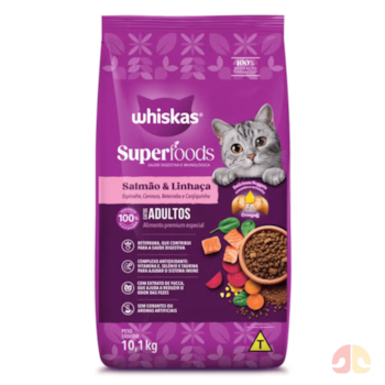 Ração Whiskas Superfoods para Gatos Adultos sabor Salmão e Linhaça 10,1kg - Imagem principal