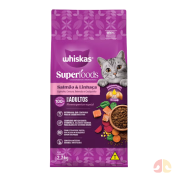 Ração Whiskas Superfoods para Gatos Adultos sabor Salmão e Linhaça 2,7kg - Imagem principal