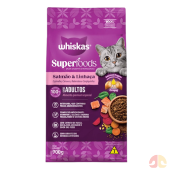 Ração Whiskas Superfoods para Gatos Adultos sabor Salmão e Linhaça 900g - Imagem principal