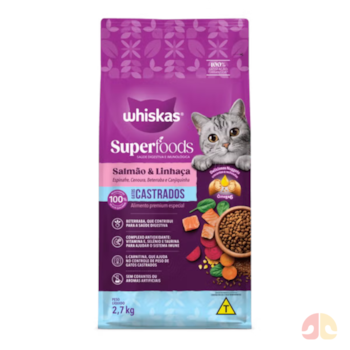 Ração Whiskas Superfoods para Gatos Castrados sabor Salmão e Linhaça 2,7kg - Imagem principal
