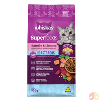 Ração Whiskas Superfoods para Gatos Castrados sabor Salmão e Linhaça 900g - Imagem principal