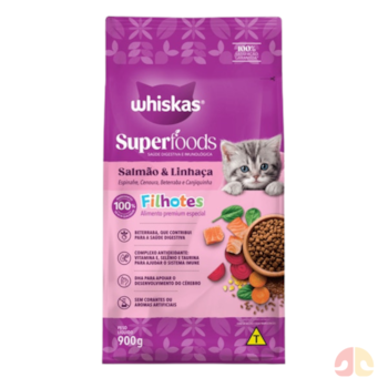 Ração Whiskas Superfoods para Gatos Filhotes sabor Salmão e Linhaça 900g - Imagem principal