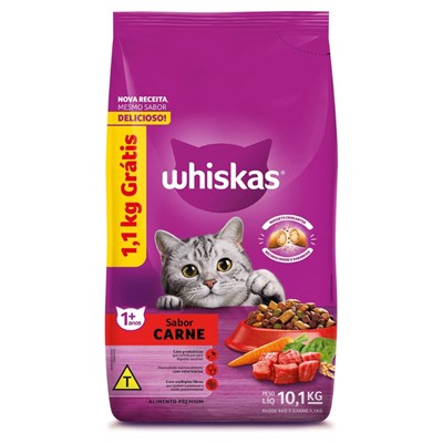 Ração Whiskas® para Gatos Adultos Carne 9,0 kg + 1,1 kg
