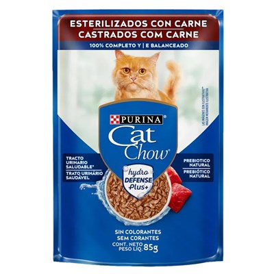 Sachê Cat Chow para Gatos Adultos Castrados Carne ao Molho 85gr