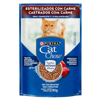 Sachê Cat Chow Ração Úmida para Gatos Adultos Castrados Carne ao Molho 85gr - Imagem principal