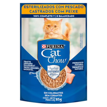 Sachê Cat Chow Ração Úmida para Gatos Castrados Peixe Ao Molho 85g - Imagem principal