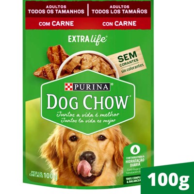 Sachê Dog Chow cães adultos para todos os tamanhos carne 100g