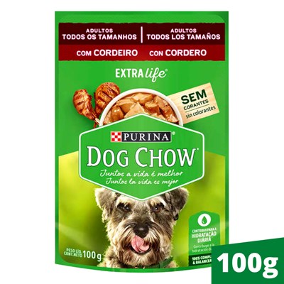 Sachê Dog Chow cães adultos para todos os tamanhos cordeiro 100g