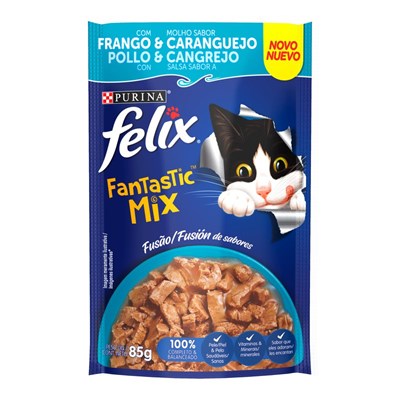 Sachê Felix Fantastic Mix Ração Úmida para Gatos Adultos Frango e Caranguejo 85g