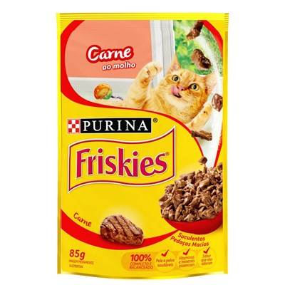 Sachê Nestlé Purina Friskies Ração Úmida para Gatos Adultos Carne ao Molho 85g