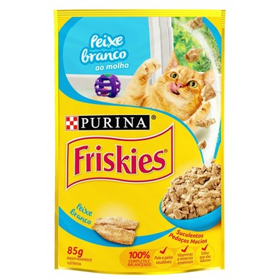 Sachê Nestlé Purina Friskies Ração Úmida para Gatos Adultos Peixe Branco ao Molho 85g