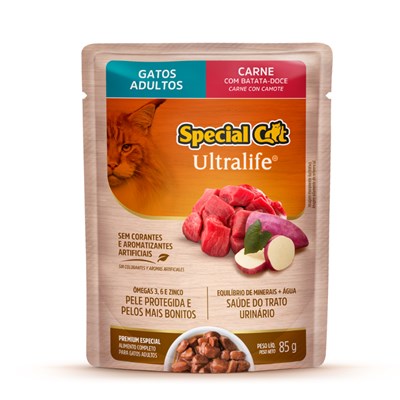 Sachê Special Cat para Gatos Adultos 85gr sabor Carne e Batata-Doce