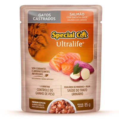 Produto Sachê Special Cat Para Gatos Adultos Castrados 85gr sabor Salmão e Batata-doce