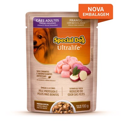 Produto Sachê Special Dog para Cachorros Adultos Raças Pequenas 100gr sabor Frango e Batata-Doce