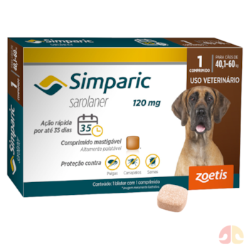 Simparic Antipulgas 120mg para cães de 40,1kg à 60kg com 1 comprimido - Imagem principal
