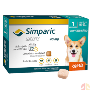 Simparic Antipulgas 40mg para cães de 10,1kg à 20kg com 1 comprimido - Imagem principal