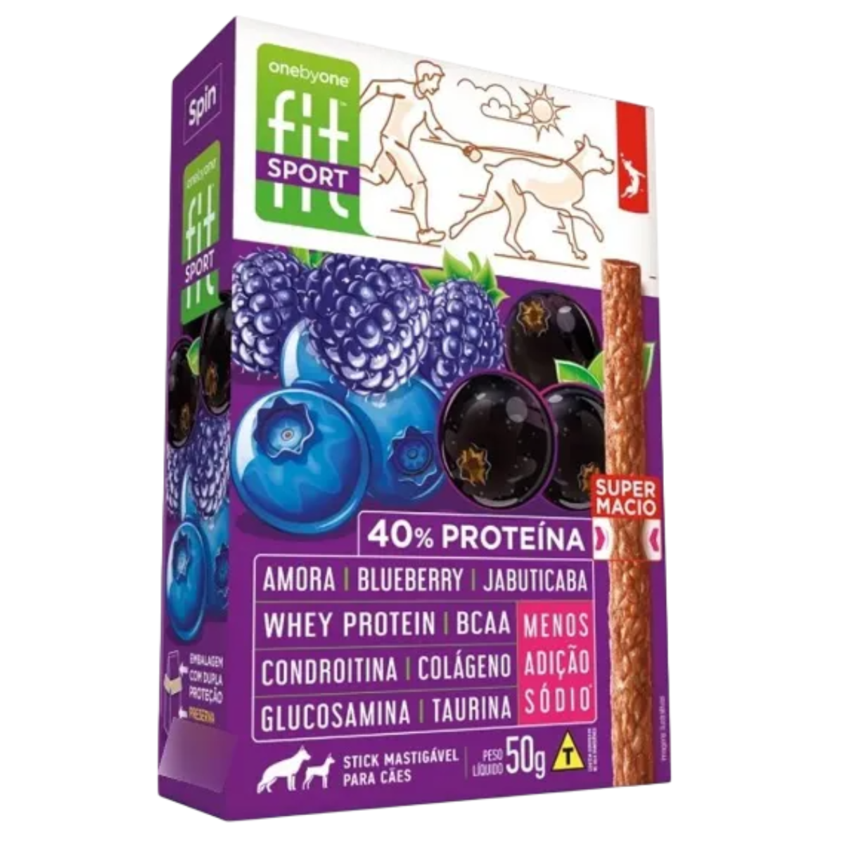 Stick Spin Pet Fit Sport para cães sabor amora, blueberry e