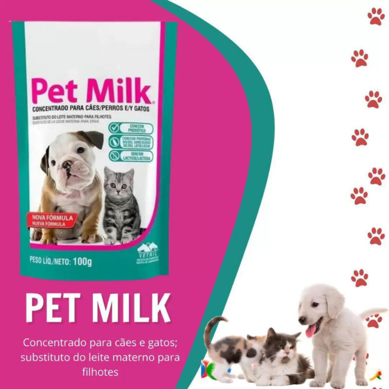 Substituto do Leite Pet Milk Sache para Filhotes de Cachorros e Gatos